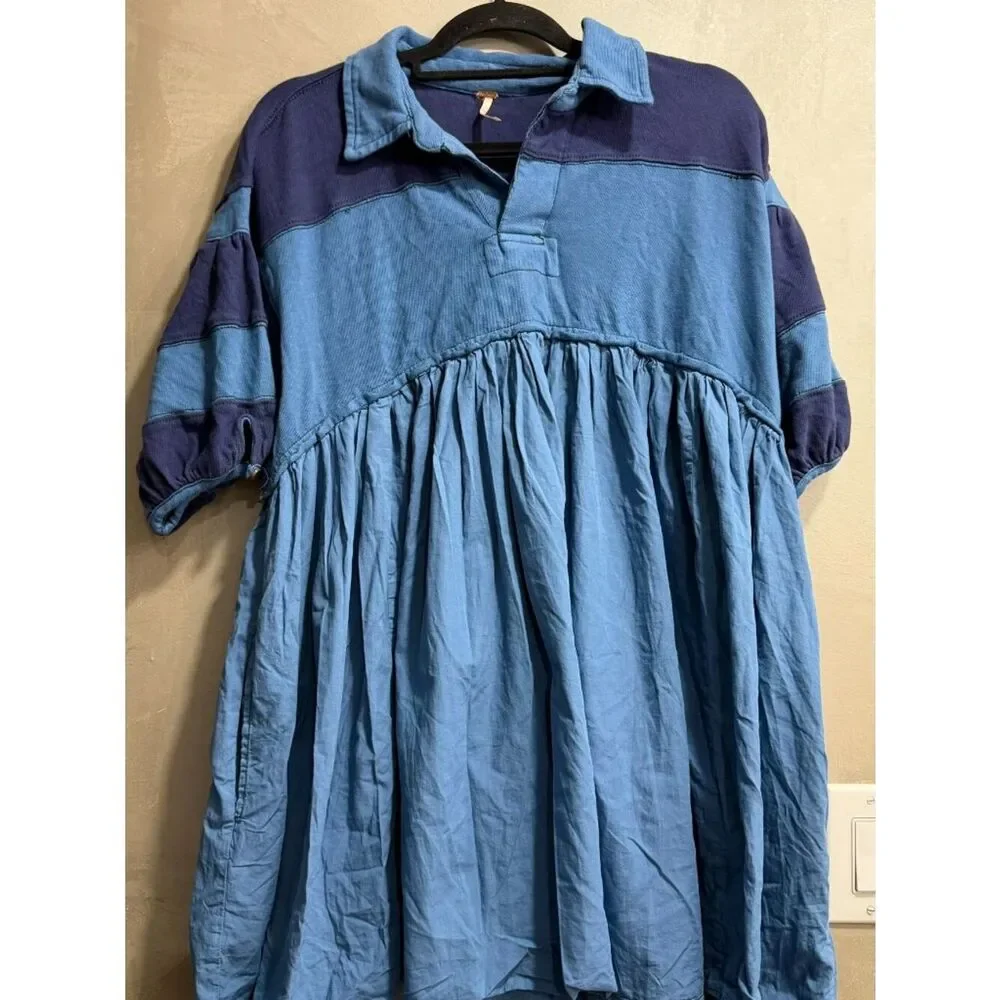 Free People Remi Rugby Mini Dress Blue